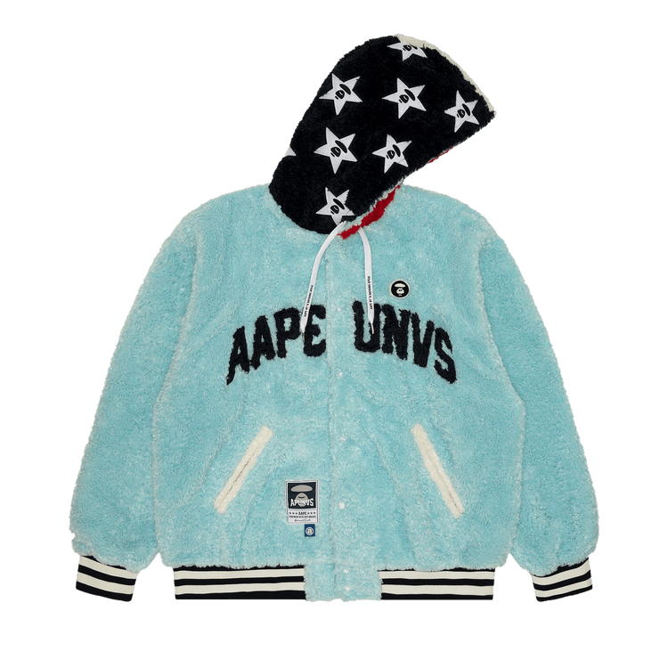 AAPE Moonface Hooded Fluffy Varsity Jacket 'Blue/Light'