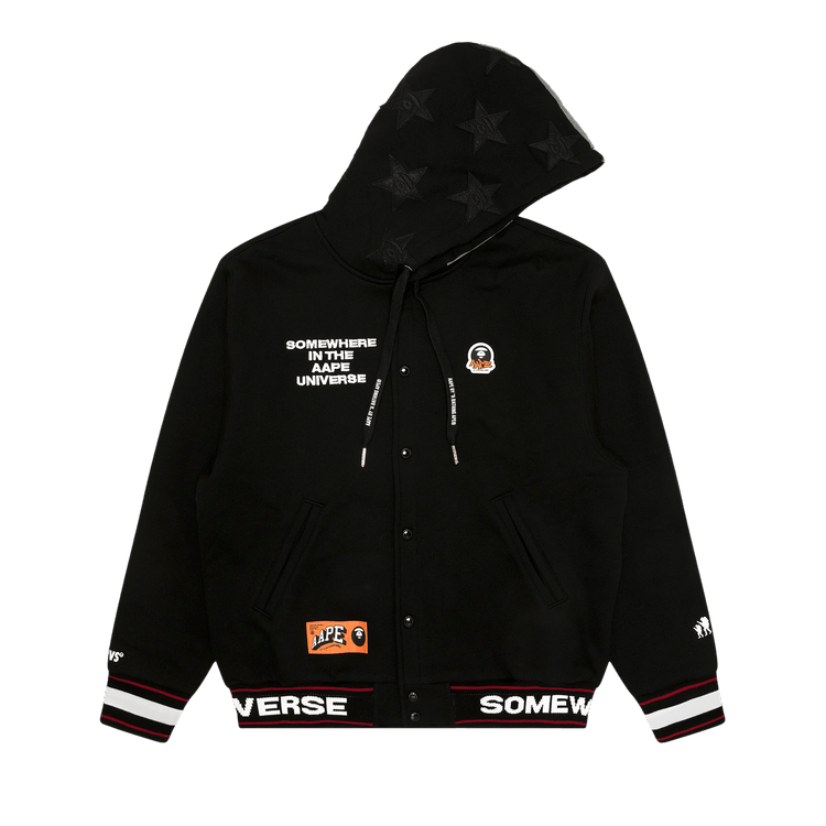 AAPE Moonface Logo Hooded Varsity Jacket 'Black'