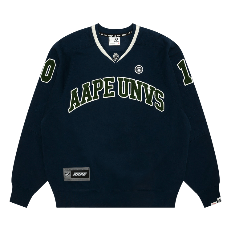 AAPE Moonface Logo v-Neck Sweatshirt 'Navy'