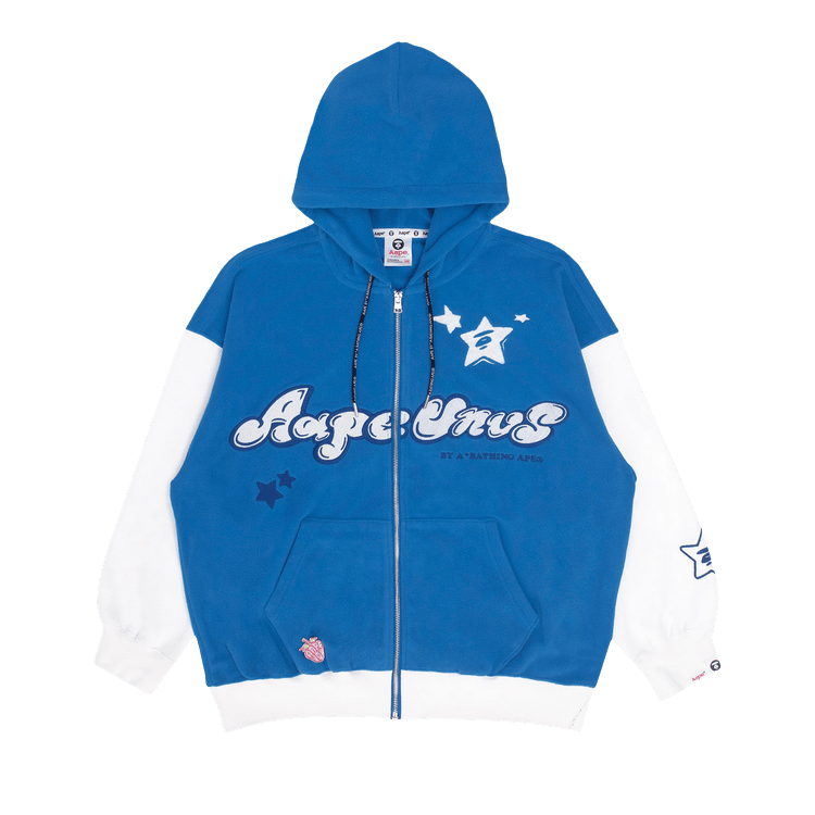 AAPE Moonface Panelled Fleece Zip-Up Hoodie 'Blue'