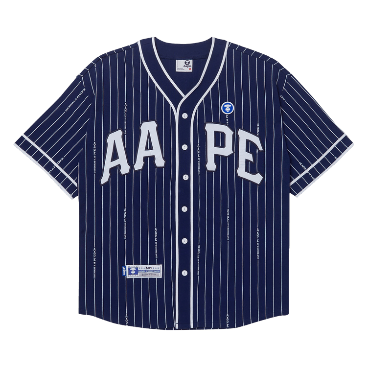 AAPE Moonface Patch Striped Short-Sleeve Shirt 'Navy/Blue'