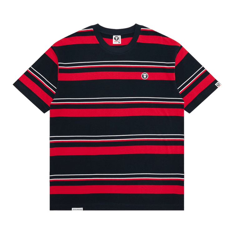 AAPE Moonface Logo Stripe Tee 'Navy/Red'