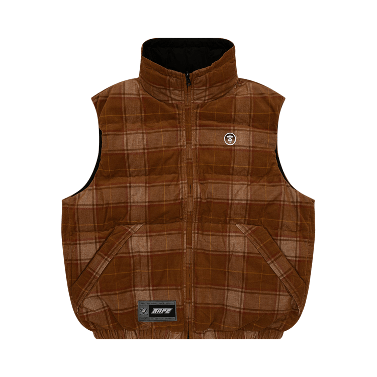 AAPE Moonface Logo Check Zip-Up Vest 'Brown/Burgundy'
