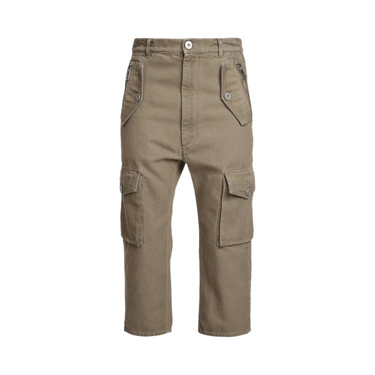 Balmain Loose Fit Cropped Cargo Trousers 'Light Taupe'