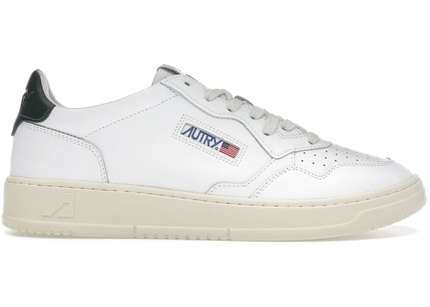 Autry Medalist Leather Low White Dark Green