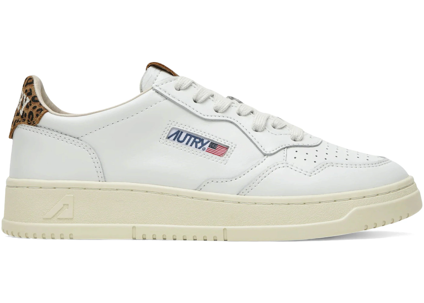 Autry Medalist Leather Low White Leopard (Women's)