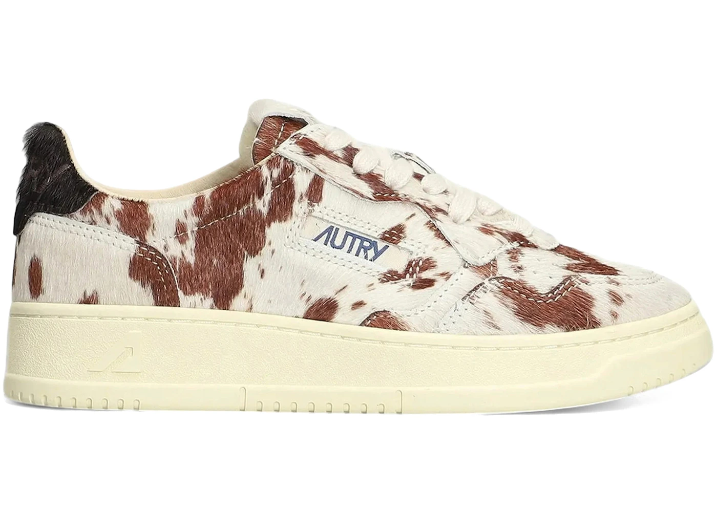 Autry Medalist Leather Low White Neutrals Brown Pony-Print (Women's)