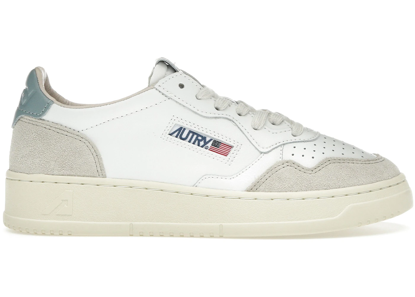 Autry Medalist Leather Low White Silver Blue Beige (Women's)