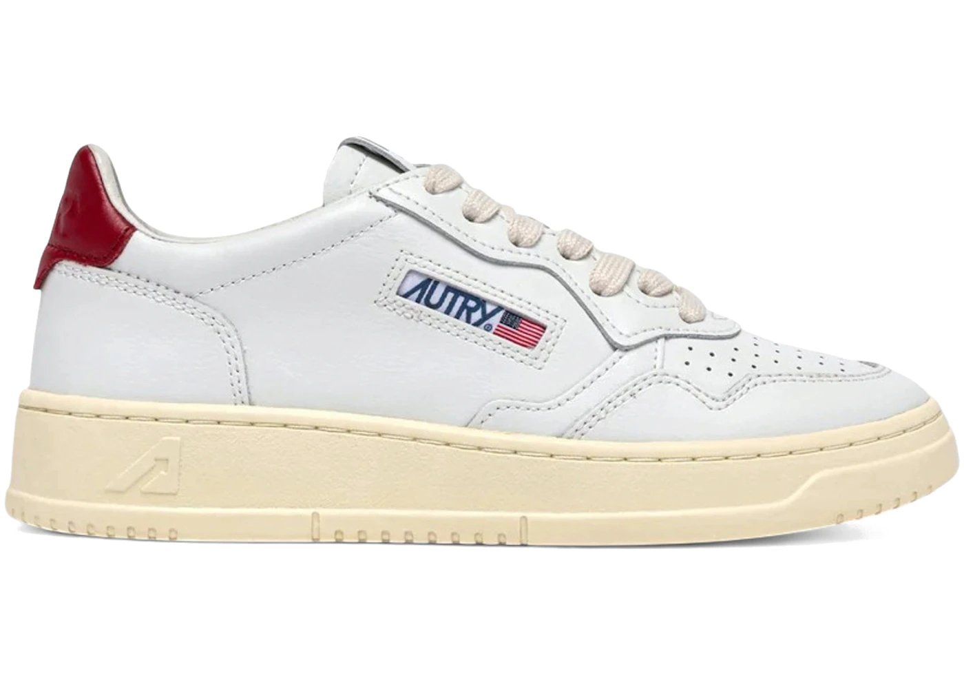 Autry Medalist Leather Low White Deep Claret Leather (Women's)
