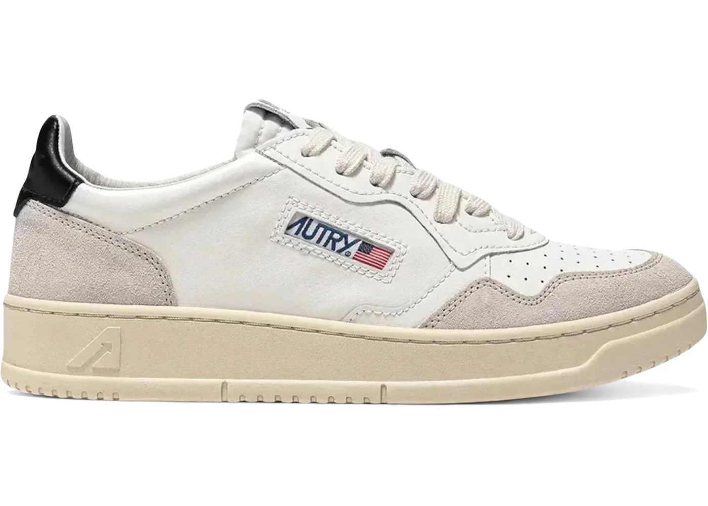 Autry Medalist Leather Low White Black Beige (Women's)