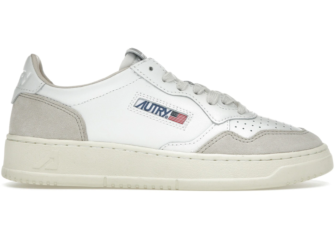 Autry Medalist Leather Low White Beige Suede (Women's)
