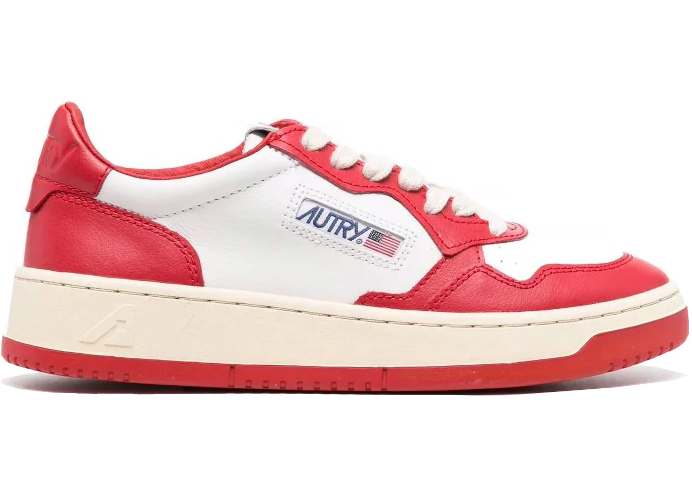 Autry Medalist Leather Low White Red (Women's)