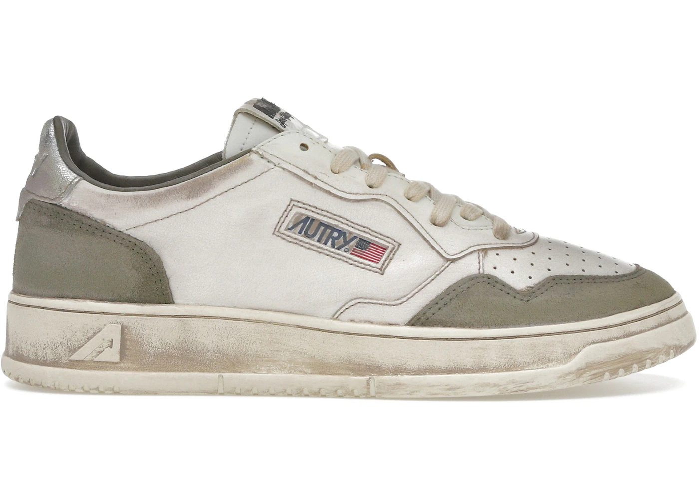 Autry Medalist Low Super Vintage White Silver Lizard