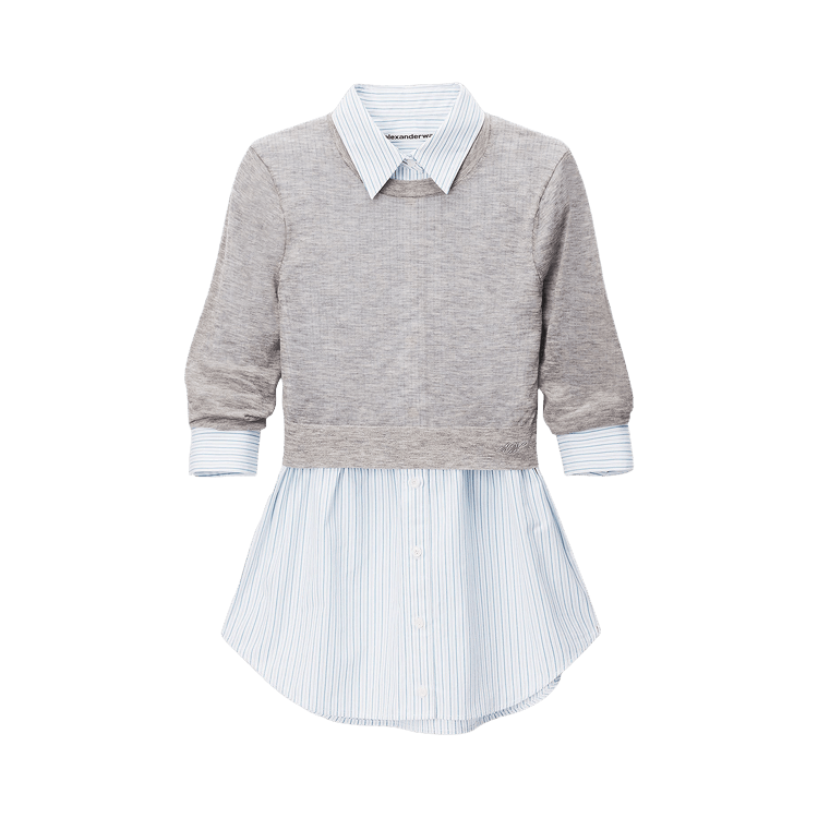 Alexander Wang Button Up With Sheer Crewneck Sweater 'Heather Grey'