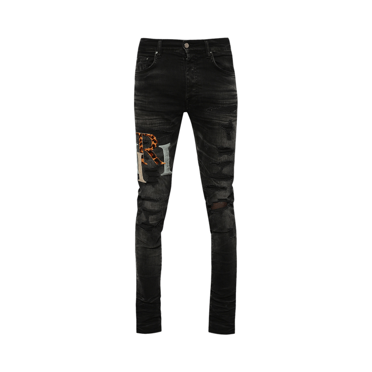 Amiri Multi Leather Staggered Logo Jean 'Faded Black'