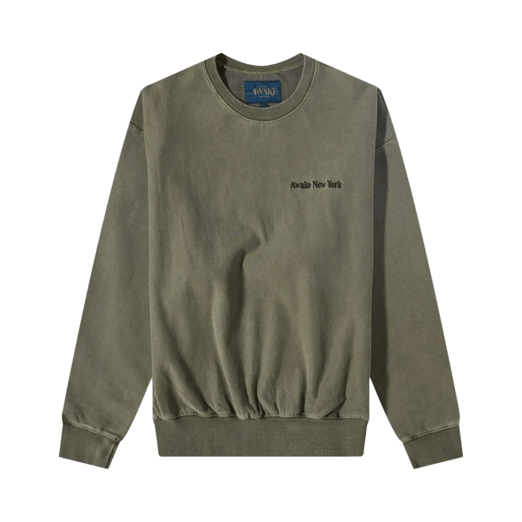 Awake NY Pigment-Dyed Logo-Embroidered Crewneck Sweatshirt 'Moss Green'