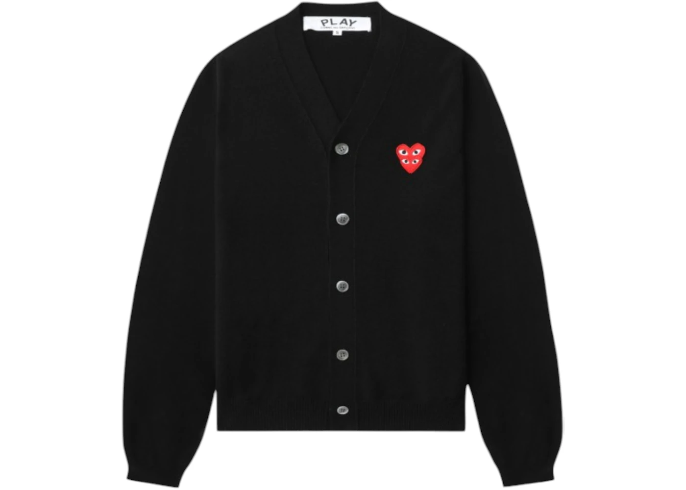 Comme des Garcons PLAY Merged Heart Emblem V-Neck Cardigan Sweater Black