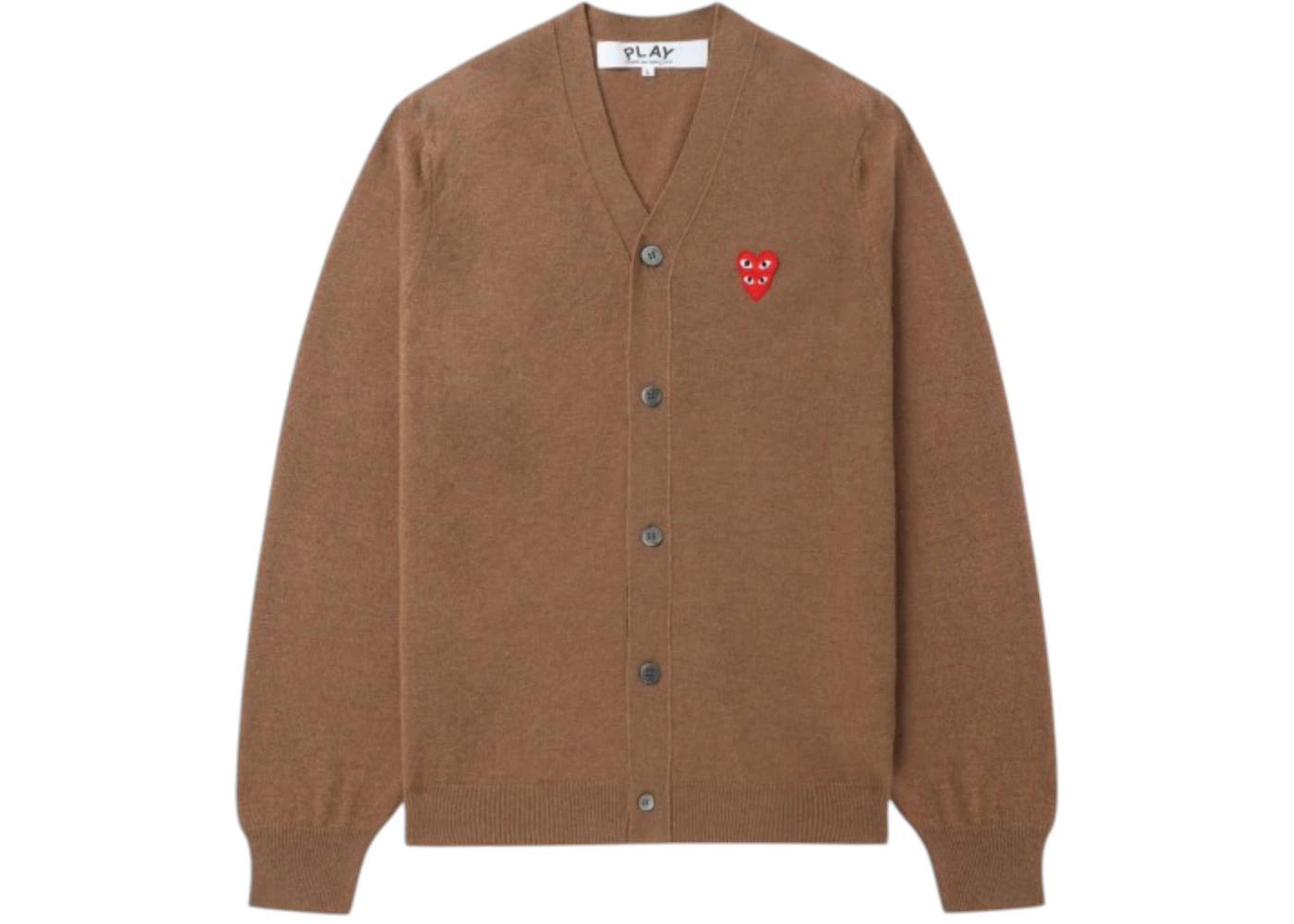 Comme des Garcons PLAY Merged Heart Emblem V-Neck Cardigan Sweater Brown
