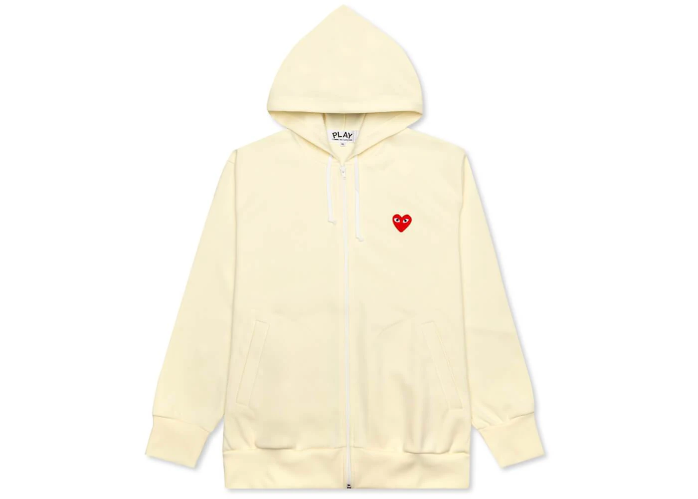 Comme des Garcons Play Red Heart Zip Up Hoodie Ivory
