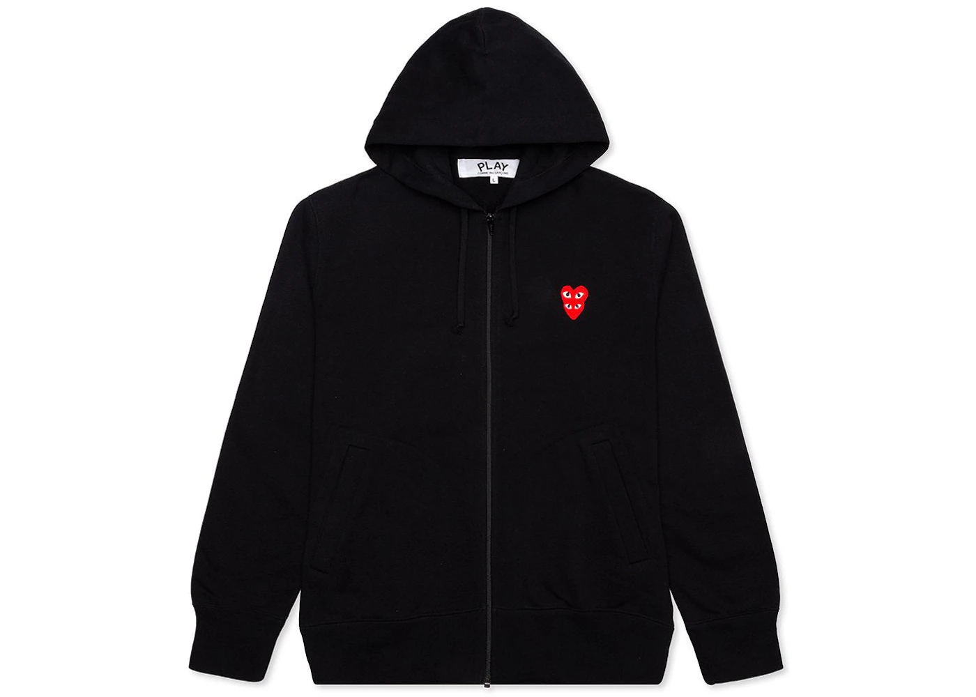 Comme des Garcons Play Red Stacked Heart Zip Up Hoodie Black