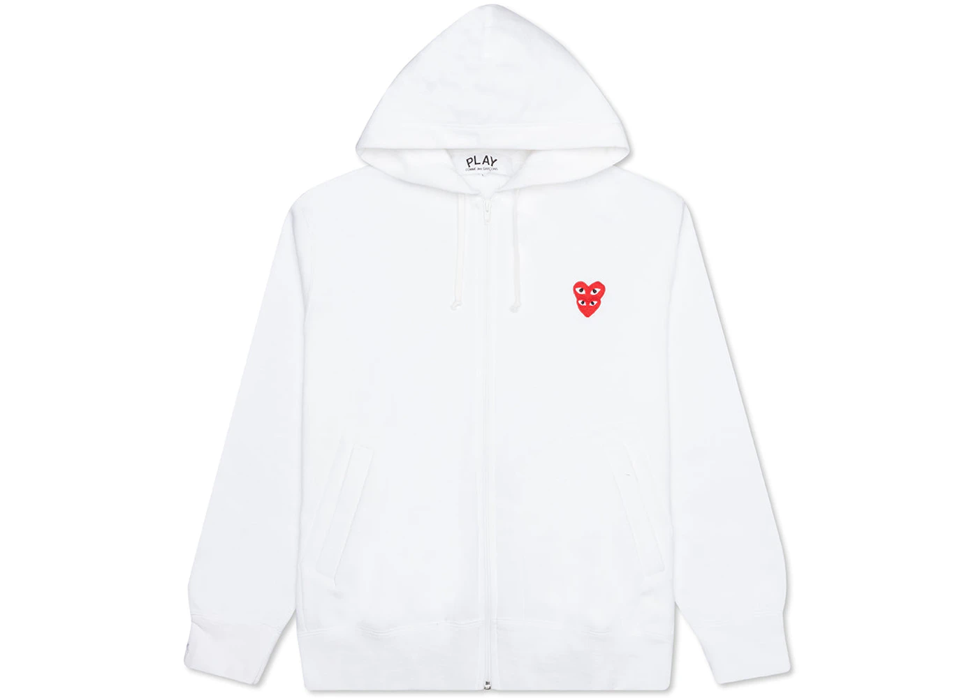 Comme des Garcons Play Red Stacked Heart Zip Up Hoodie White