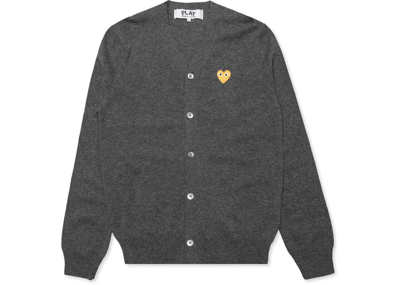 Comme des Garcons Play Gold Heart Knit Cardigan Sweater Grey