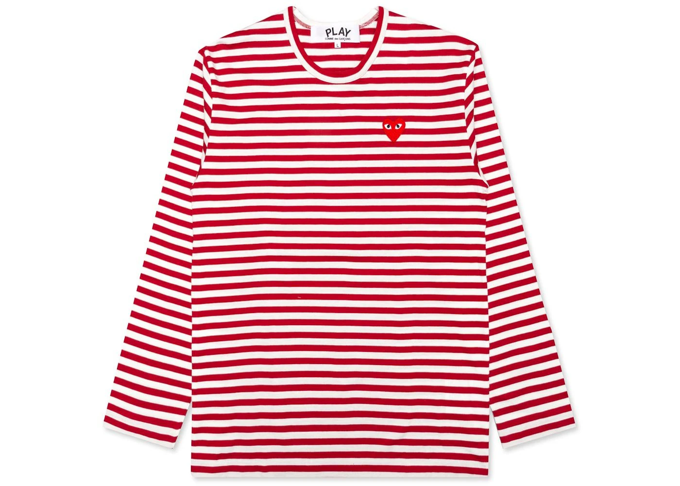 Comme des Garcons Play Big Red Heart Striped L/S T-shirt Red/White