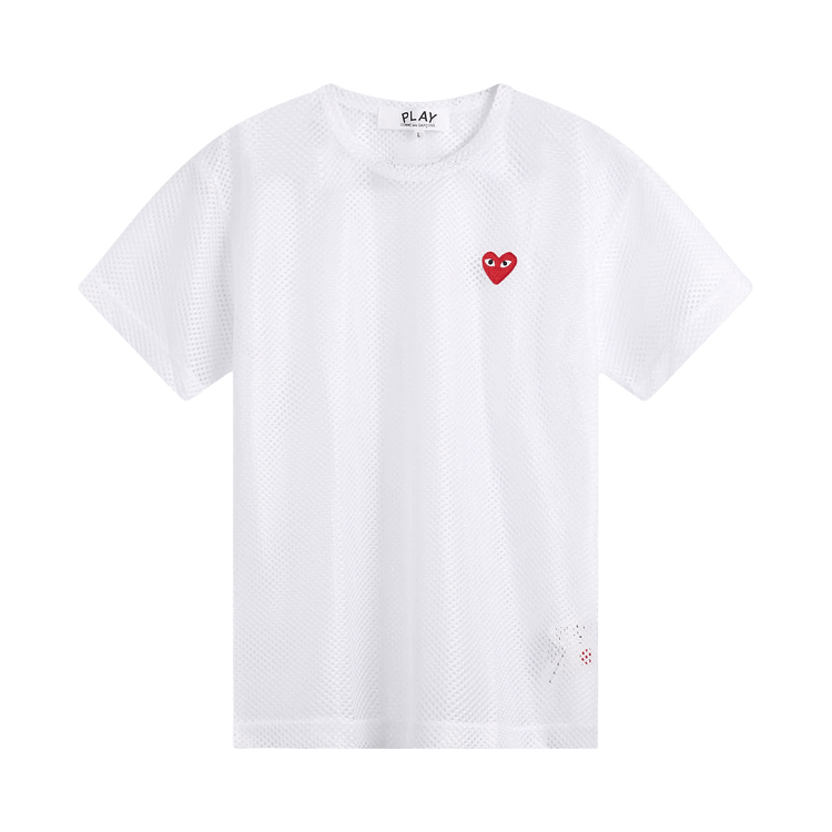 Comme des Garçons PLAY Mesh Red Emblem T-Shirt 'White'