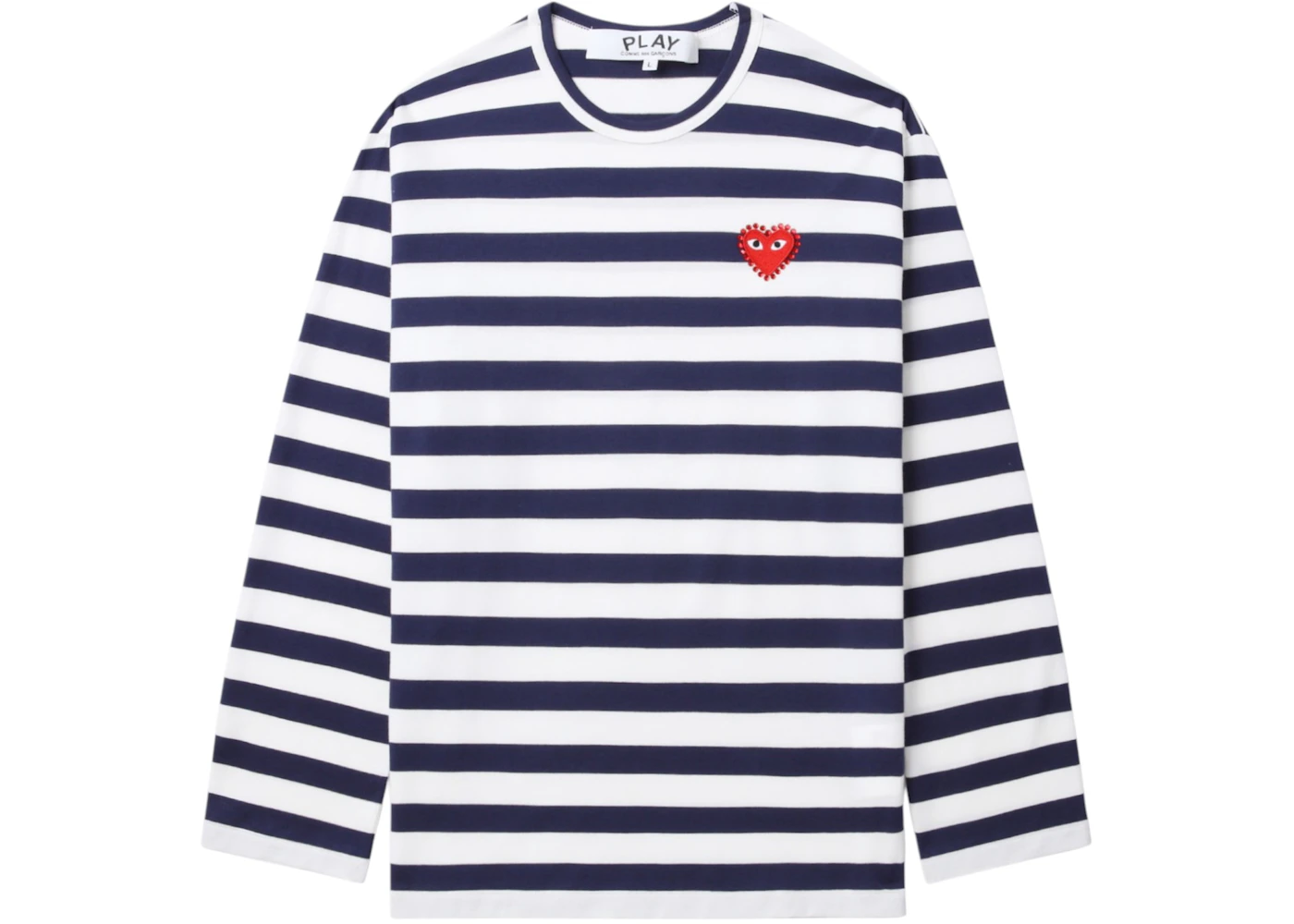 Comme des Garcons PLAY Rhinestone Heart Striped L/S Tee Navy