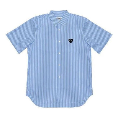 (WMNS) COMME des GARCONS PLAY Striped Short Sleeve Shirt Black Emblem 'Blue'