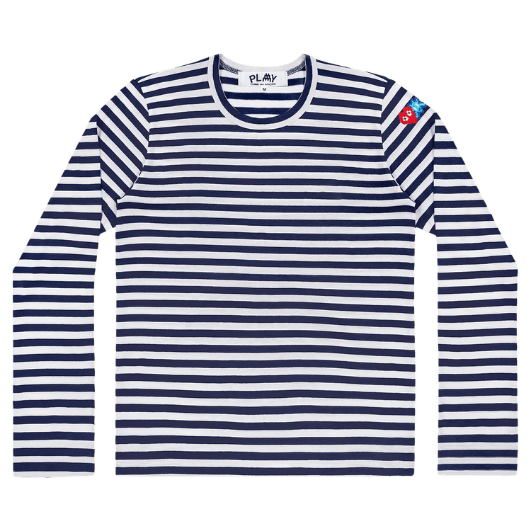 Comme des Garçons PLAY Double Heart Striped T-Shirt 'Blue/White'