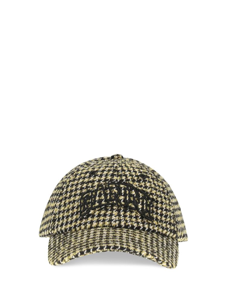 Ganni Houndstooth-Pattern Eyelet Vents Baseball Cap