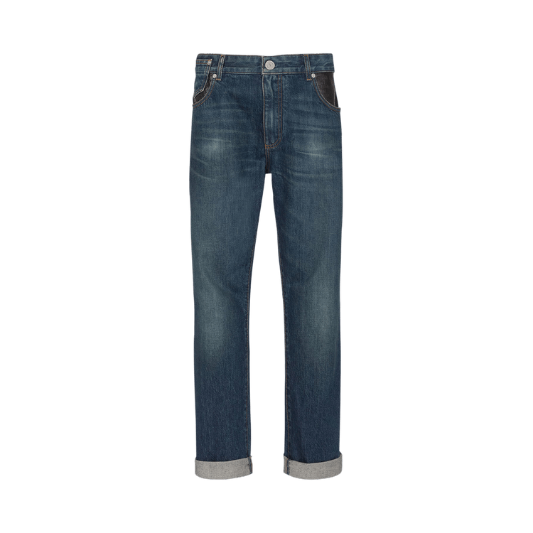 Balmain Leather Pocket Regular Denim Pants 'Blue'