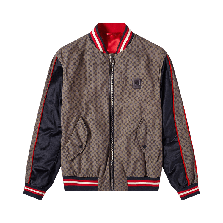 Balmain Mini Monogram Bomber Jacket 'Brown/Dark Brown/Navy/Red'