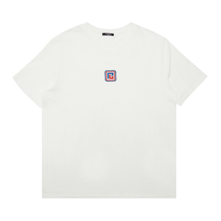 Balmain Bulky Fit PB T-Shirt 'Blanc/Bleu Moyen/Rouge Vif'