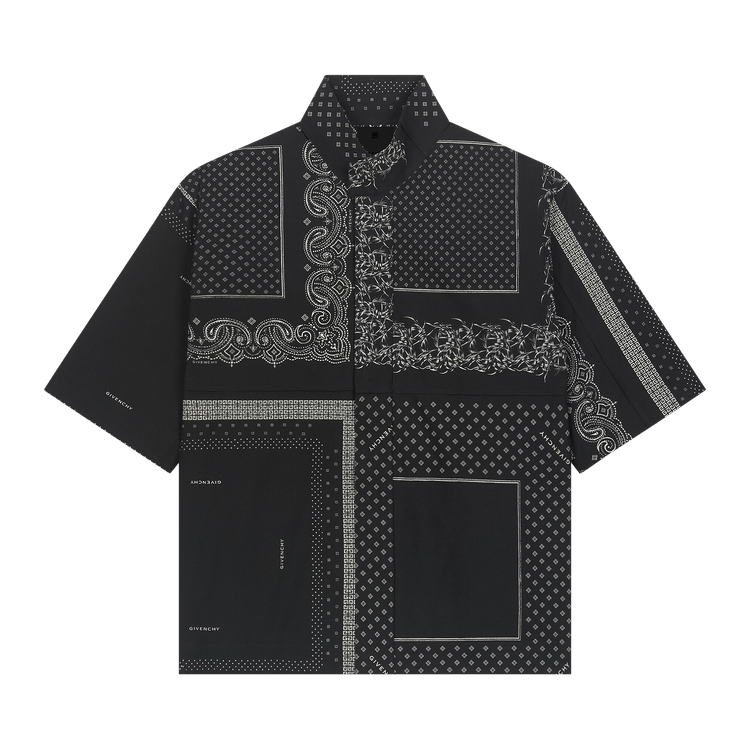 Givenchy Bandana Panel Woven Short-Sleeve Shirt 'Black/White'