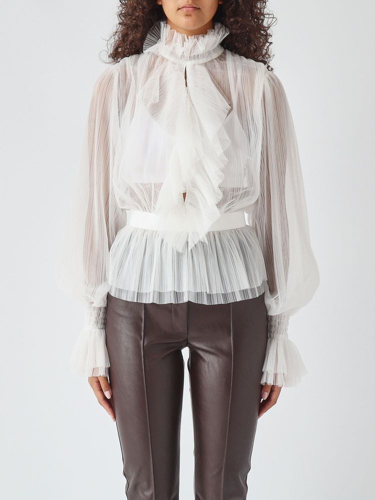 Elisabetta Franchi Ruffled Sheer Creponne Top