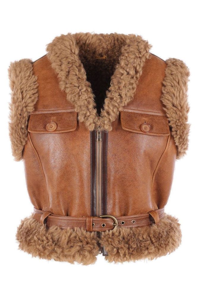 Chloé Shearling-Trimmed Leather Vest