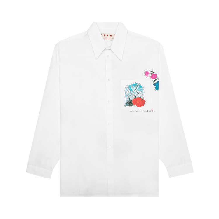 Marni Poplin Shirt With Flower Patches 'Lily White'