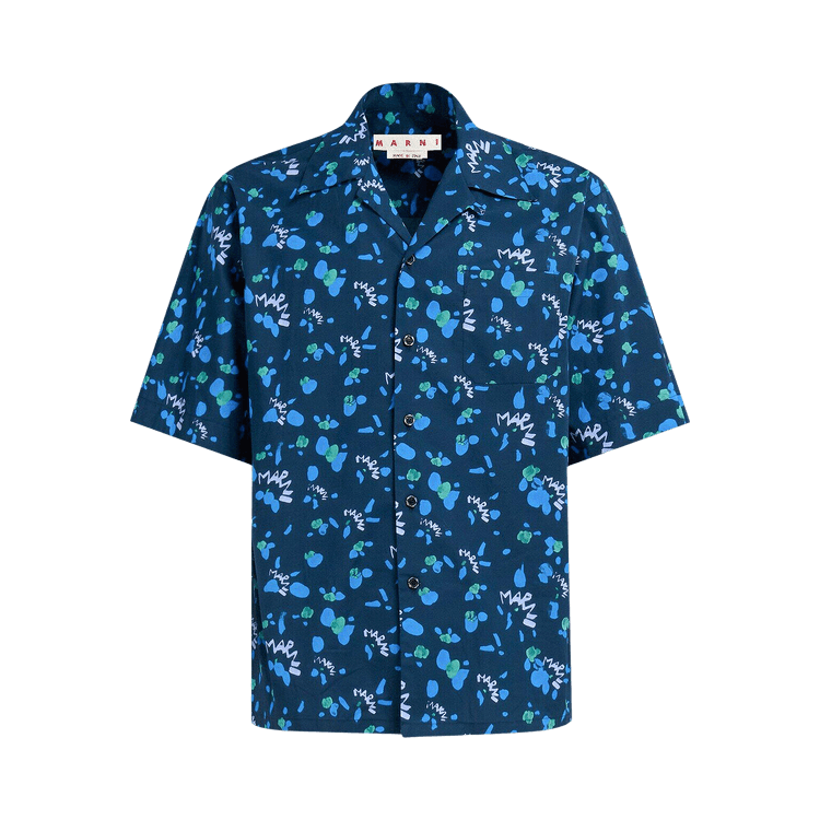Marni Boxy Fit Popeline Bowling Shirt 'Ink'