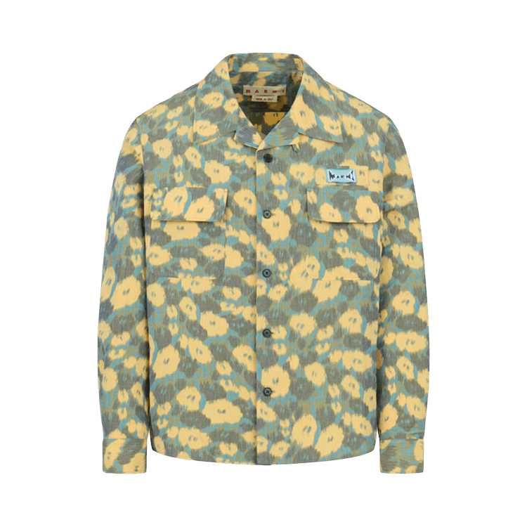 Marni Floral Linen Blend Chine' Shirt 'Cobalt'