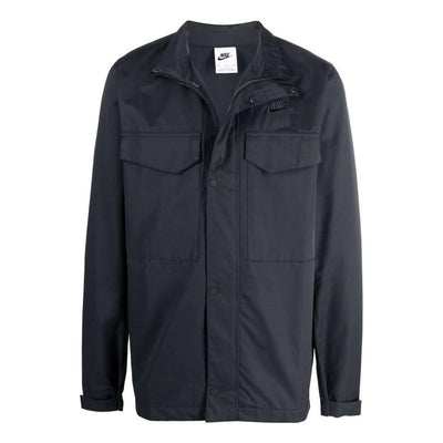 Men's Nike Logo Embroidered Big Pocket High Collar Thin And Light Zipper Cardigan Long Sleeves Jacket Black