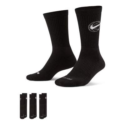 Nike Everyday Crew Basketball Sports 3-pack Quick-drying Mid-calf Length Sock Black