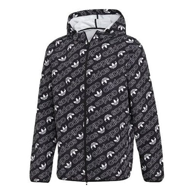 adidas originals Full Print Athleisure Casual Sports hooded Woven Windproof Outdoor Jacket Black