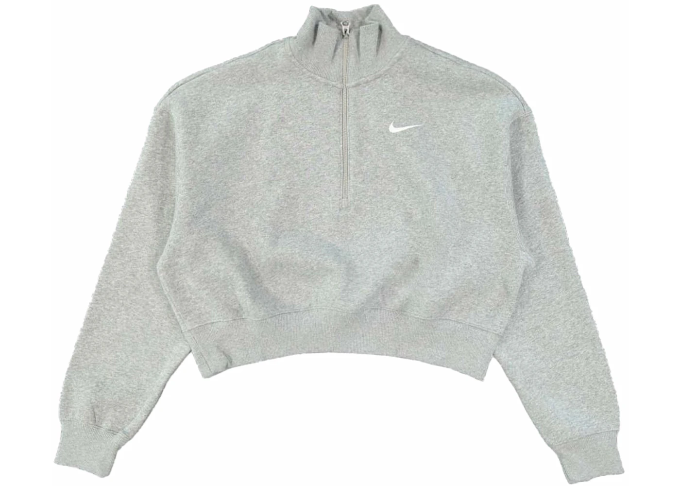 Nike Women's Phoenix Fleece Oversized 1/2-Zip Crop Fleece Sweatshirt Dark Grey Heather/Sail