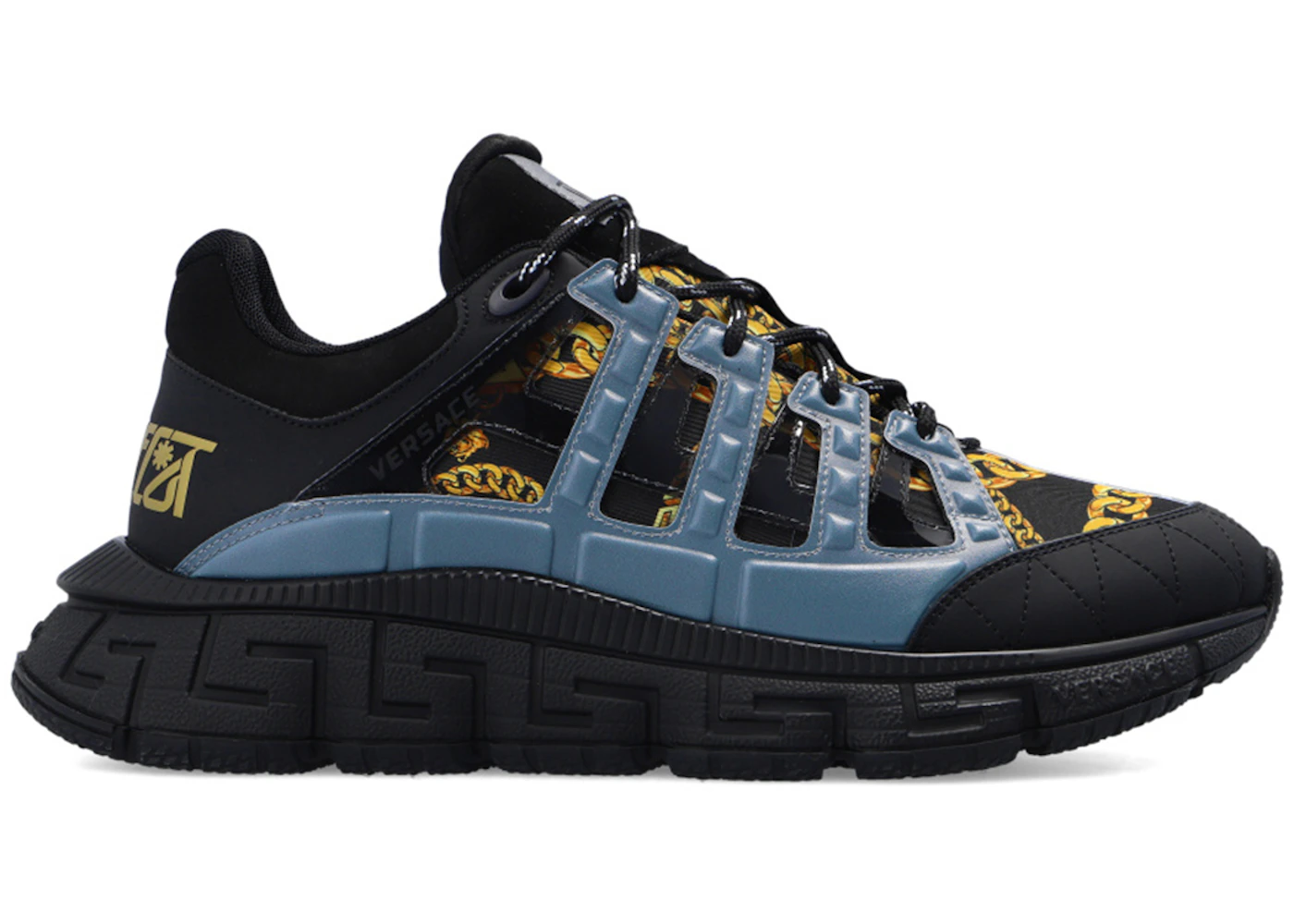 Versace Trigreca Signature Chain Pinstripe Print Black Multi