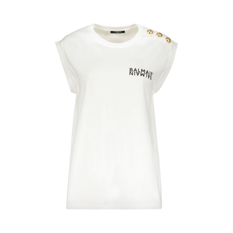 Balmain Cotton Sleeveless Logo Tank T-Shirt 'White'