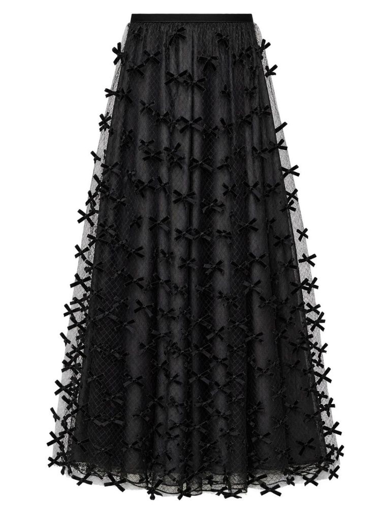 Emporio Armani All-Over Velvet Bows Long Mesh Skirt