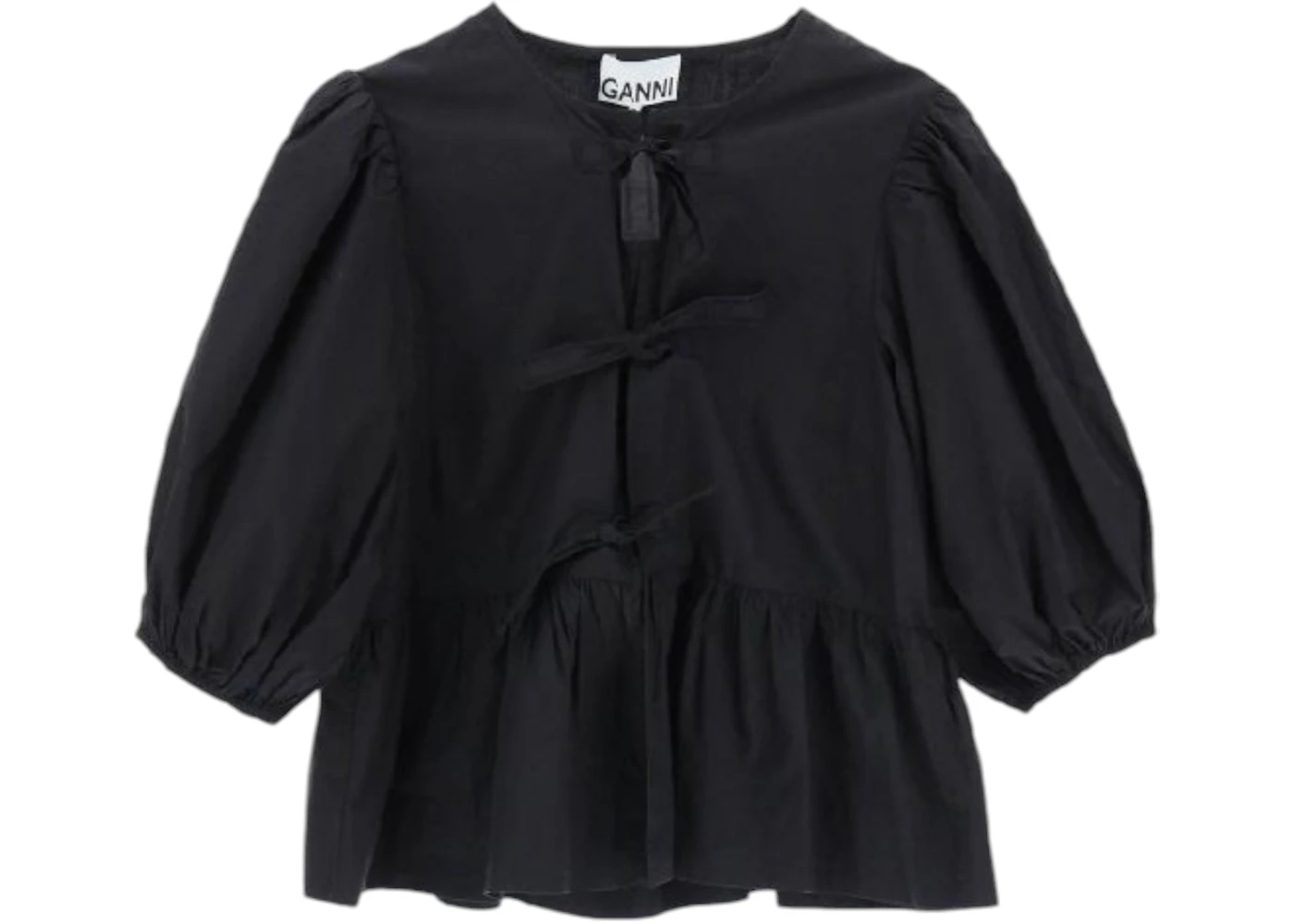 Ganni Cotton Poplin Blouse Top Black