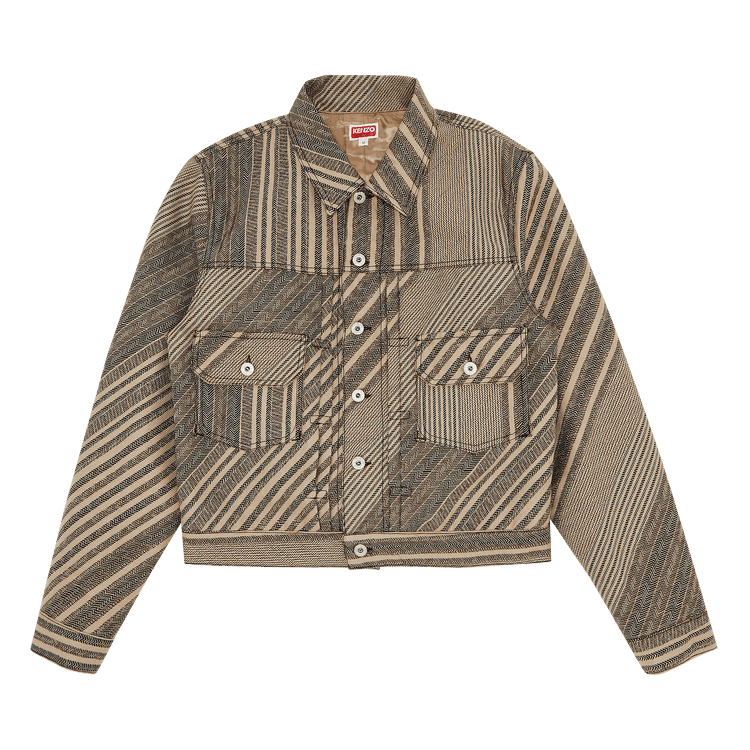 Kenzo Diagonal Stripe Slim Pleated Trucker Jacket 'Beige'